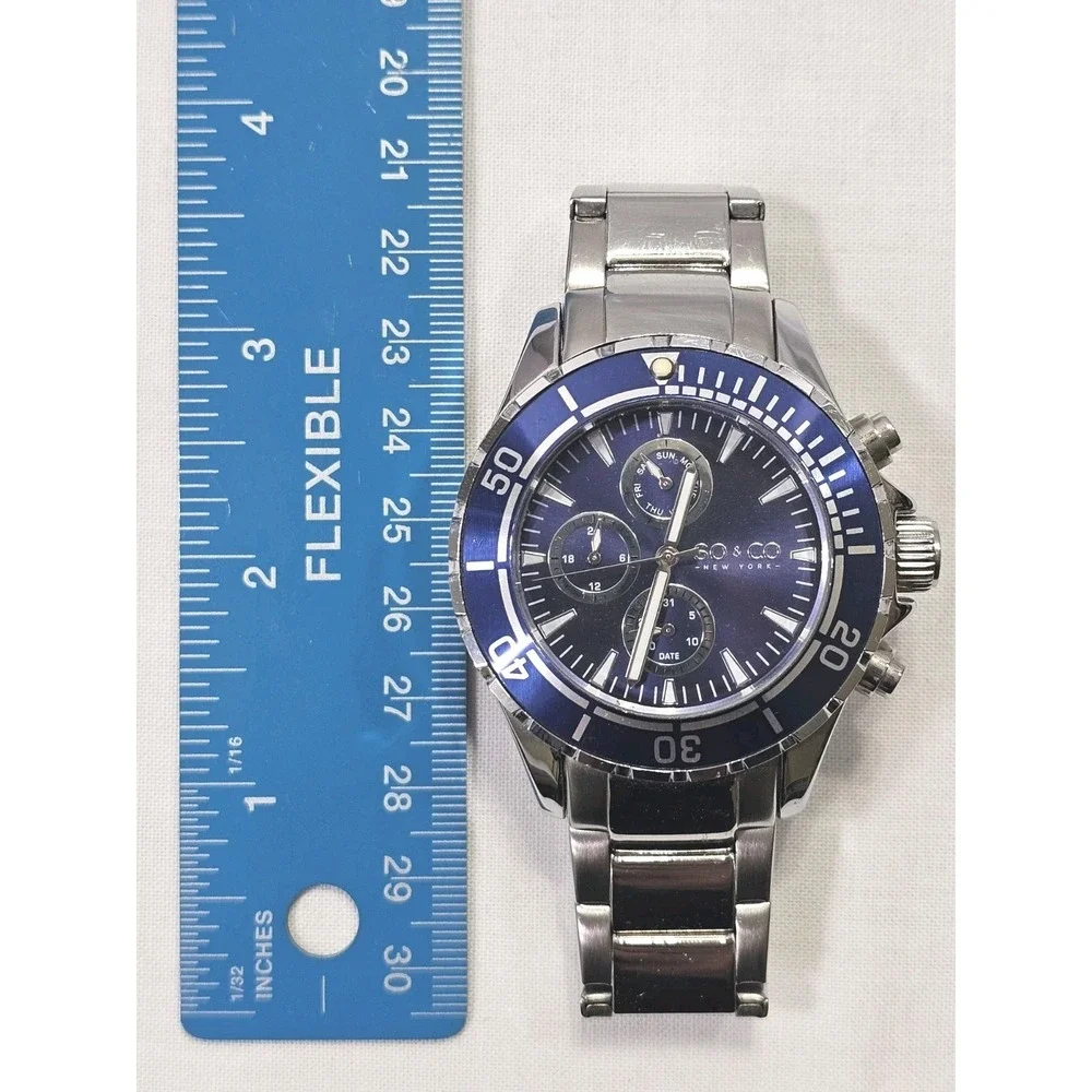 SO&CO Quartz Watch Men 100m Screwdown Crown Rotating Bezel Blue Need New Battery